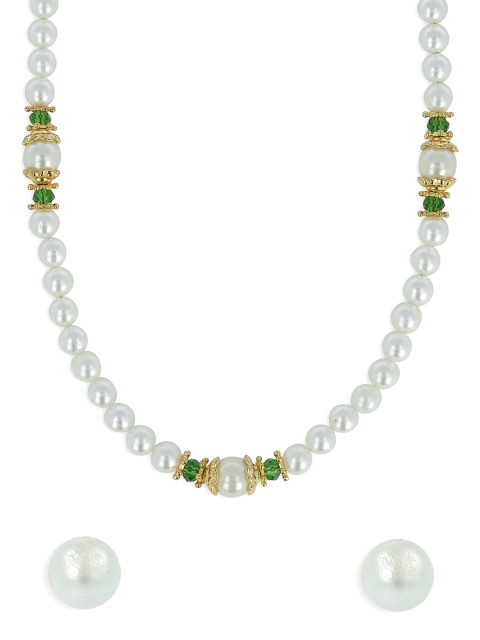 

AKSHARA Girls White & Green Beaded Handcrafted Jewellery Set