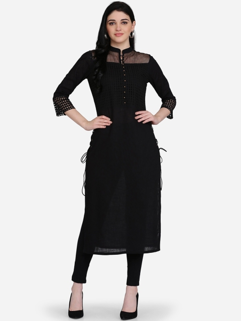 

Ojjasvi Women Black Woven Design Straight Kurta
