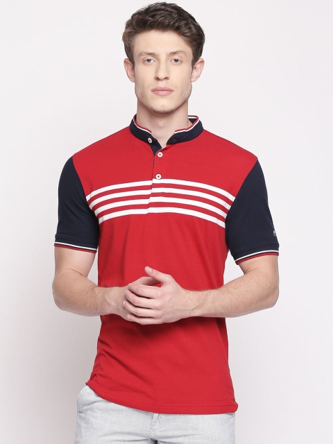 

BYFORD by Pantaloons Men Red & White Striped Mandarin Collar T-shirt