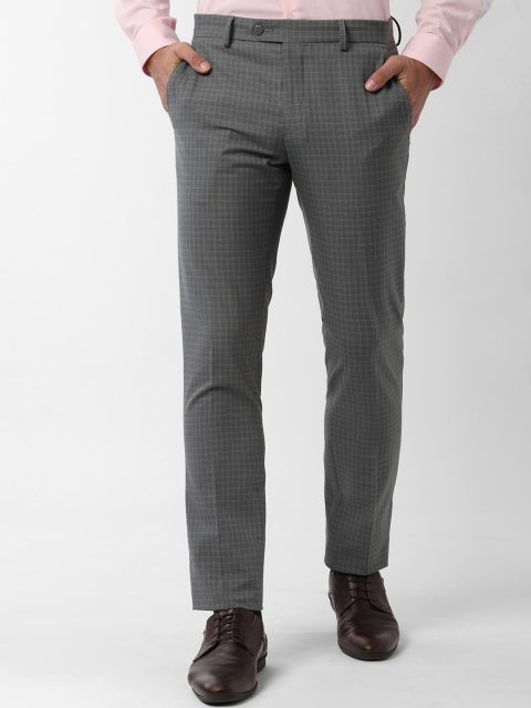 

Peter England Men Grey Slim Fit Checked Formal Trousers