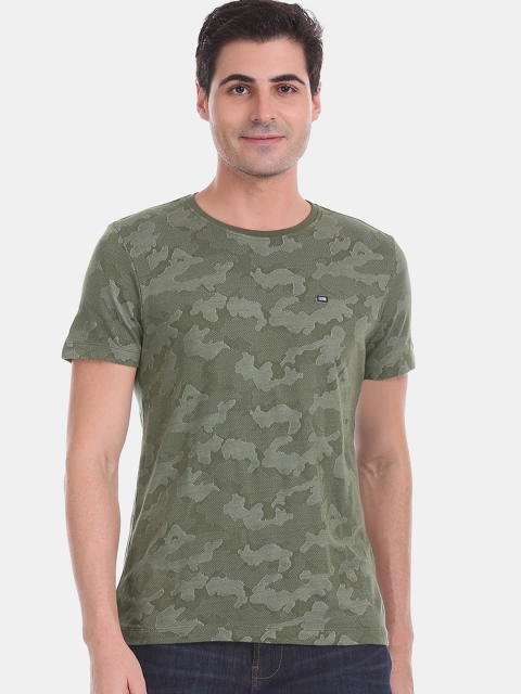 

Arrow Sport Men Olive Green & Grey Printed Round Neck T-shirt