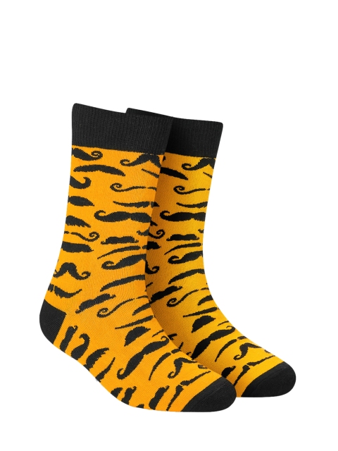 

Dynamocks Unisex Gold-Toned & Black Patterned MOOCH Calf Length Socks