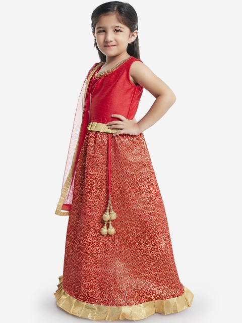 

KID1 Red Ready to Wear Pattu Pavadai with Dupatta