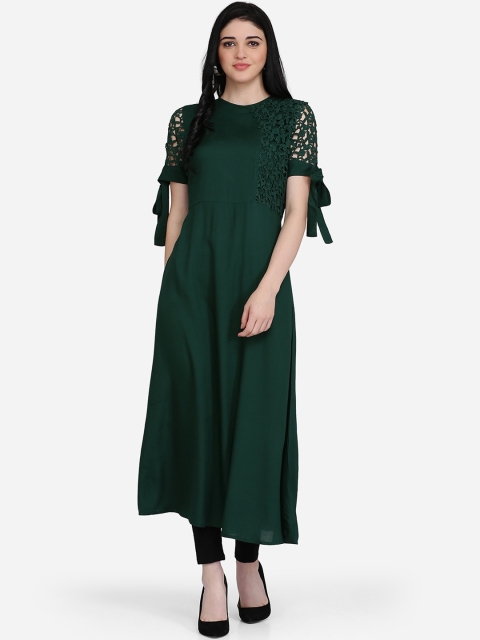 

Ojjasvi Women Green Woven Design A-Line Kurta