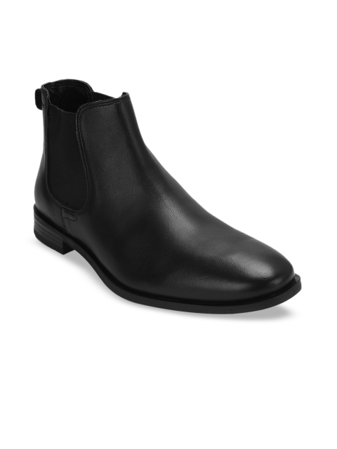 

Red Tape Men Black Solid Leather Mid-Top Formal Boots