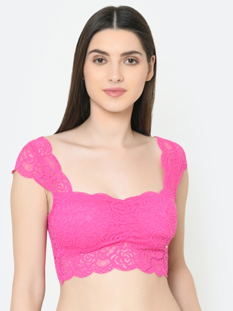 

Da Intimo Pink Lace Non-Wired Lightly Padded Bralette Bra