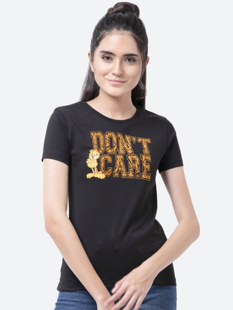 

Free Authority Women Black & Yellow Garfield Printed Round Neck T-shirt