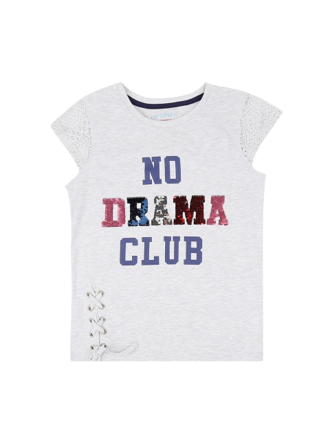 

Pantaloons Junior Girls Grey Melange Printed Round Neck Pure Cotton T-shirt
