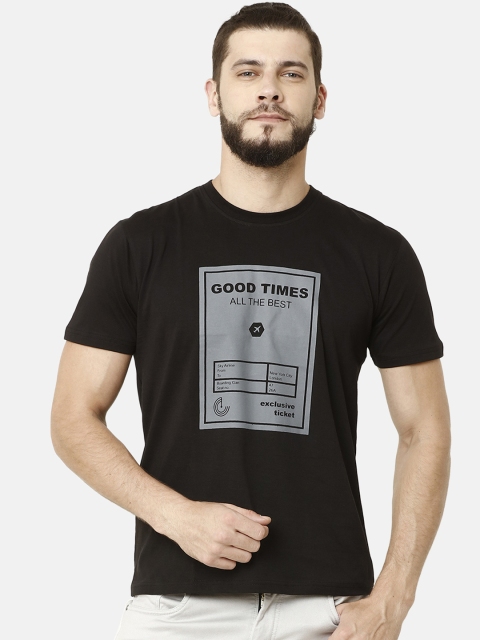

ELEGANCE Men Black Printed Round Neck T-shirt