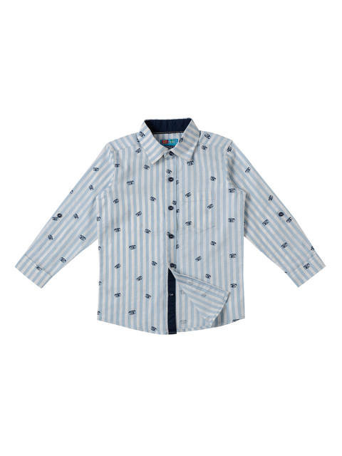 

Kid Studio Boys Blue & White Regular Fit Striped Casual Shirt