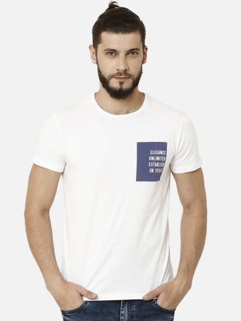 

ELEGANCE Men White Solid Round Neck T-shirt