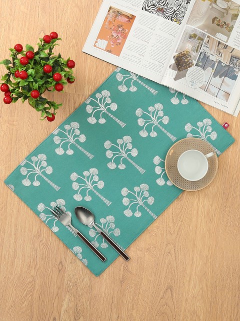 

India Circus by Krsnaa Mehta Set of 6 Teal Green & White Exotic Palm Table Placemats