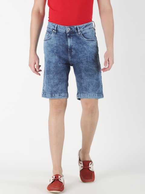 

Blue Saint Men Blue Washed Slim Fit Denim Shorts