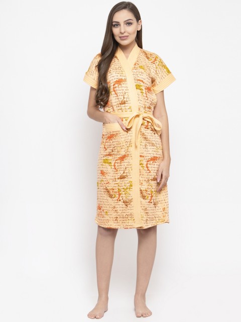 

Secret Wish Women Beige & Orange Printed Bathrobe