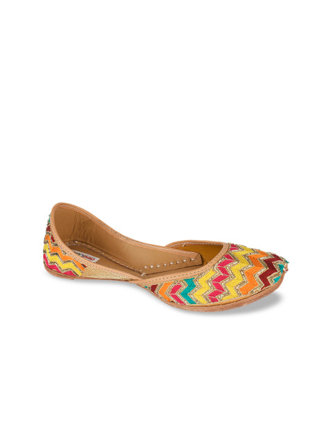 

DESI COLOUR Women Multicoloured Embellished Leather Mojaris, Multi