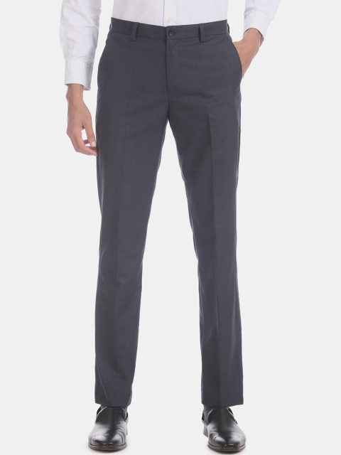 Excalibur Men Navy Blue Slim Fit Solid Formal Trousers