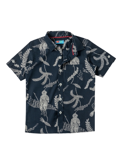 

Kid Studio Boys Blue & White Regular Fit Printed Casual Shirt