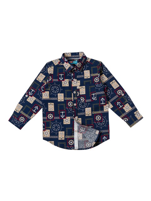 

Kid Studio Boys Navy Blue & Beige Regular Fit Printed Casual Shirt