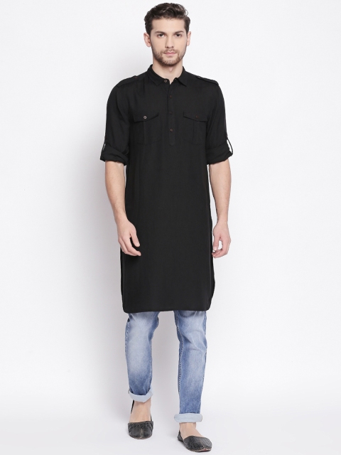 

indus route by Pantaloons Men Black Solid Straight Kurta