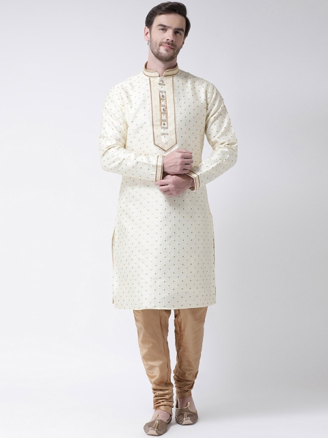 

SG LEMAN Men Brown & Cream-Coloured Self Design Kurta with Pyjamas