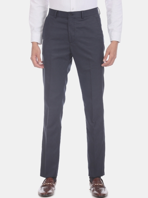 

Excalibur Men Navy Blue Slim Fit Checked Formal Trousers