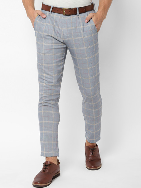 

Allen Solly Men Blue & Grey Slim Fit Checked Formal Trousers