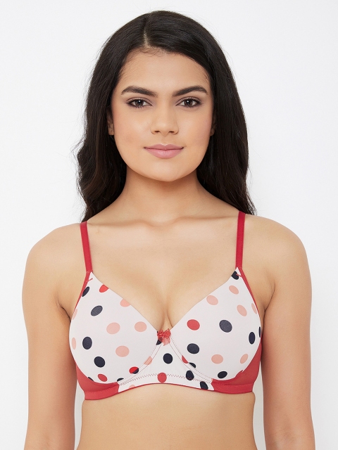 

Clovia Off-White & Red Polka Dot Printed Non-Wired Lightly Padded T-shirt Bra BR1737M24