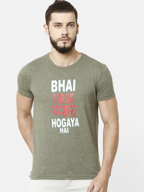 

ELEGANCE Men Olive Green Printed Round Neck T-shirt