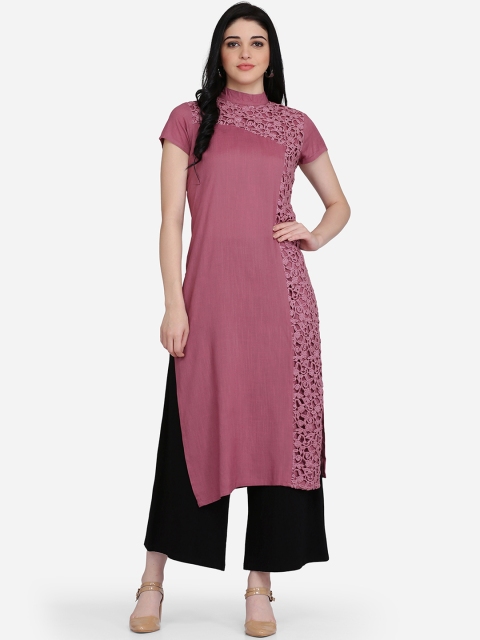 Ojjasvi Women Mauve Woven Design Straight Kurta