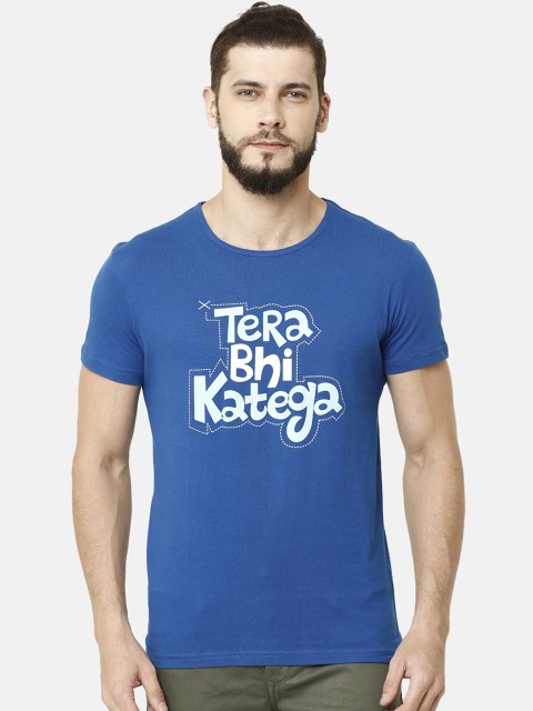 

ELEGANCE Men Blue Printed Round Neck T-shirt