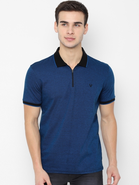 

Allen Solly Men Blue Self Design Polo Collar Pure Cotton T-shirt