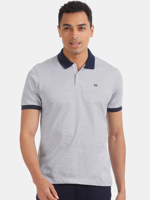 

Arrow Sport Men White Striped Polo Collar T-shirt