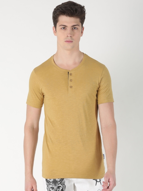 

Blue Saint Men Mustard Brown Solid Henley Neck T-shirt