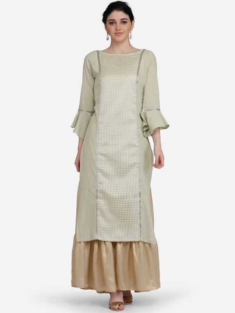 

Ojjasvi Women Sea Green Checked Straight Kurta