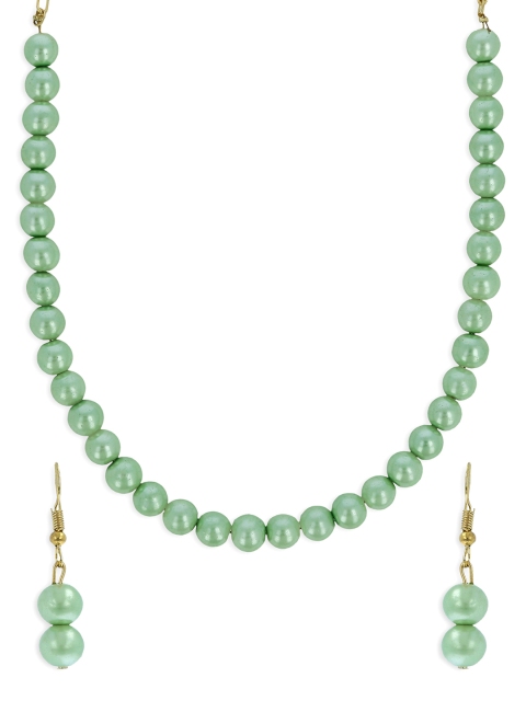 

AKSHARA Girls Green & Gold-Toned Handcrafted Beaded Jewellery Set