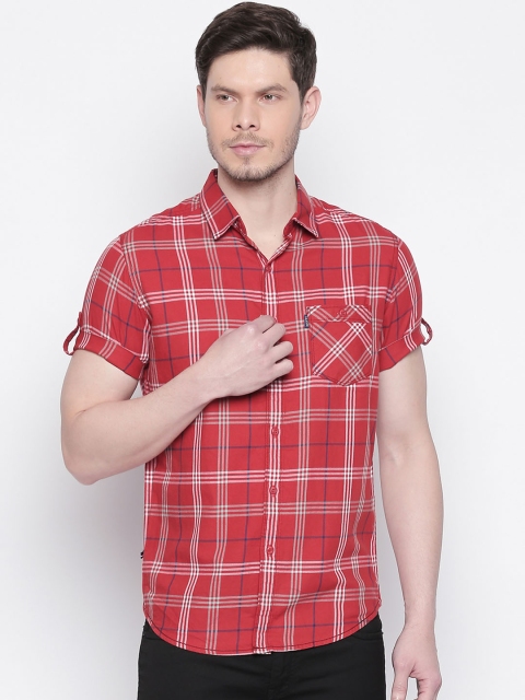

Mufti Men Rust Orange & White Slim Fit Checked Casual Shirt
