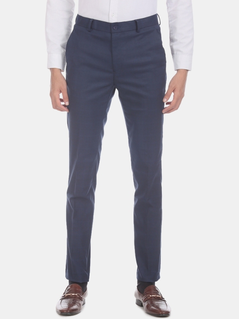 

Excalibur Men Navy Blue Slim Fit Checked Formal Trousers