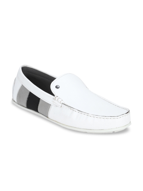 

Red Tape Men White Striped Leather Loafers