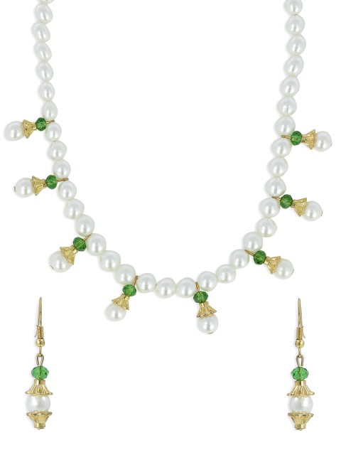 

AKSHARA Girls White & Green Beaded Handcrafted Jewellery Set