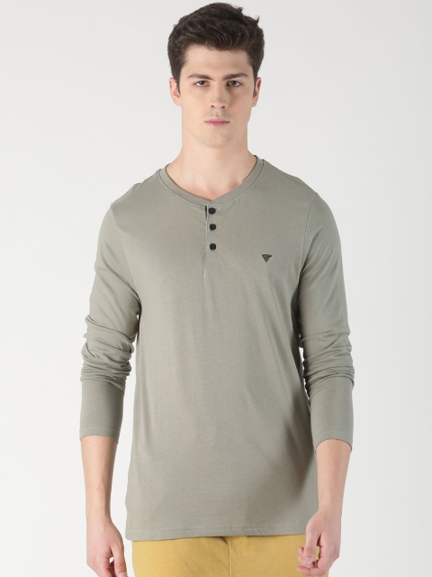 

Blue Saint Men Grey Solid Henley Neck T-shirt