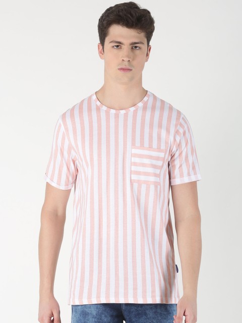 

Blue Saint Men Pink & White Striped Round Neck T-shirt