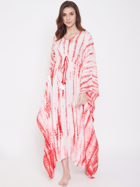 

The Kaftan Company Red & Off-White Printed Nightdress