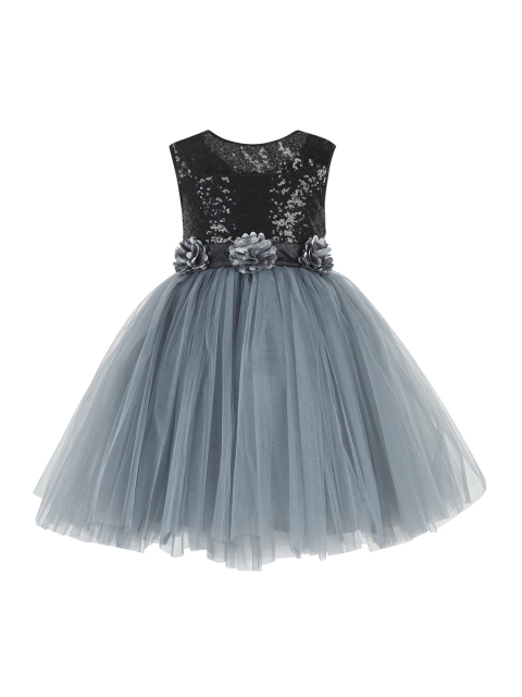 

Toy Balloon kids Girls Grey & Black Embellished Fit and Flare Dress
