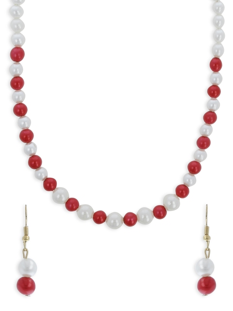 

AKSHARA Girls White & Red Glass Pearl Embellished Handcrafted Jewellery Set