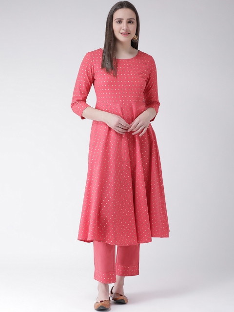 

Aayna Women Coral Pink Printed Kurta with Trousers