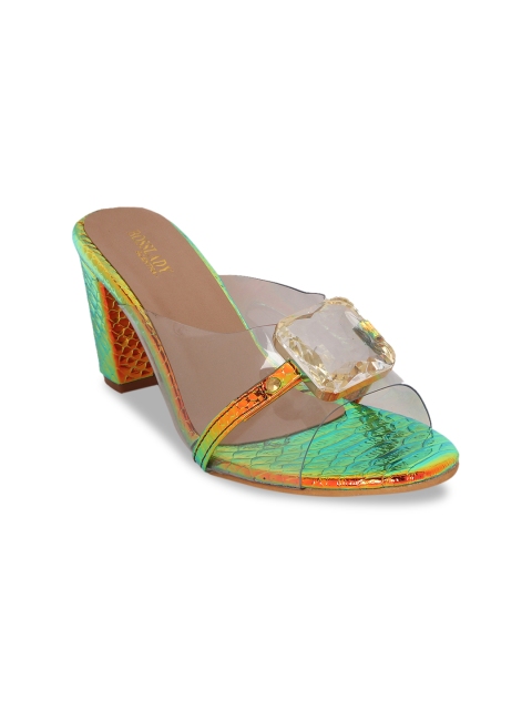 

SCENTRA Women Green & Beige Printed Sandals