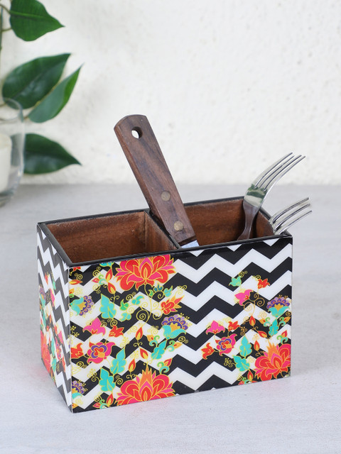 

RANGRAGE Black & White Contemporary Floral Cutlery Holder
