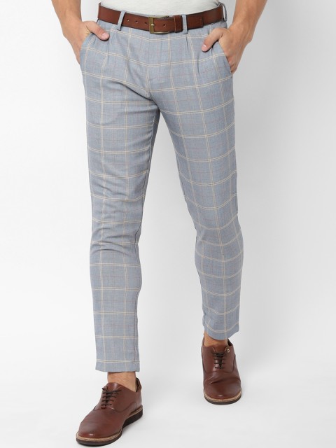 

Allen Solly Men Grey & Blue Slim Fit Checked Regular Trousers