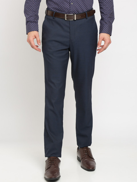 

Crocodile Men Navy Blue Smart Slim Fit Solid Regular Trousers