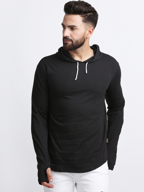 

Rodzen Men Black Solid Hood T-shirt